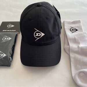 NWT! Black Dunlop Pickleball/Tennis cap w/socks and wristbands. Unisex